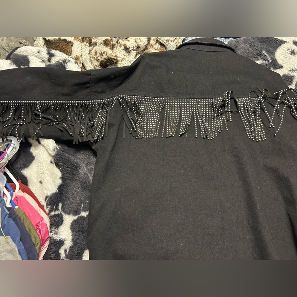 Denim Jacket with Fringe & Rhinestones - Picture 3 of 3